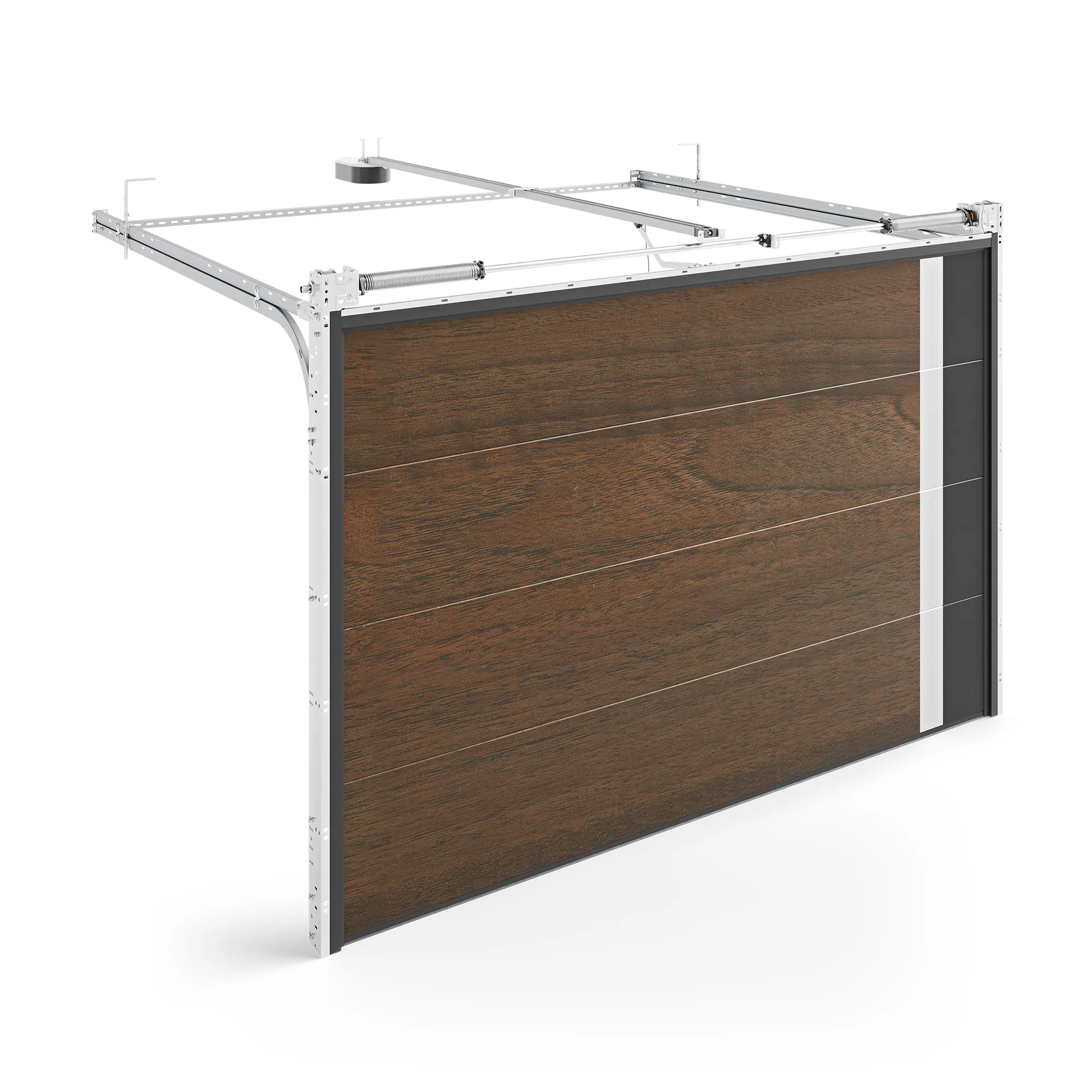 Sectional Garage Door - with wood decor, glass section section and accent color