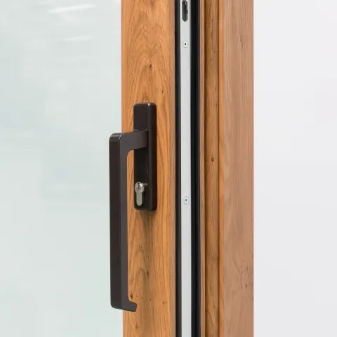 Inner handle detail - UPVC Lift&Slide door in wood decor (winchester)