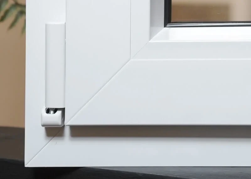 Detail of a White UPVC window with perfect weld.