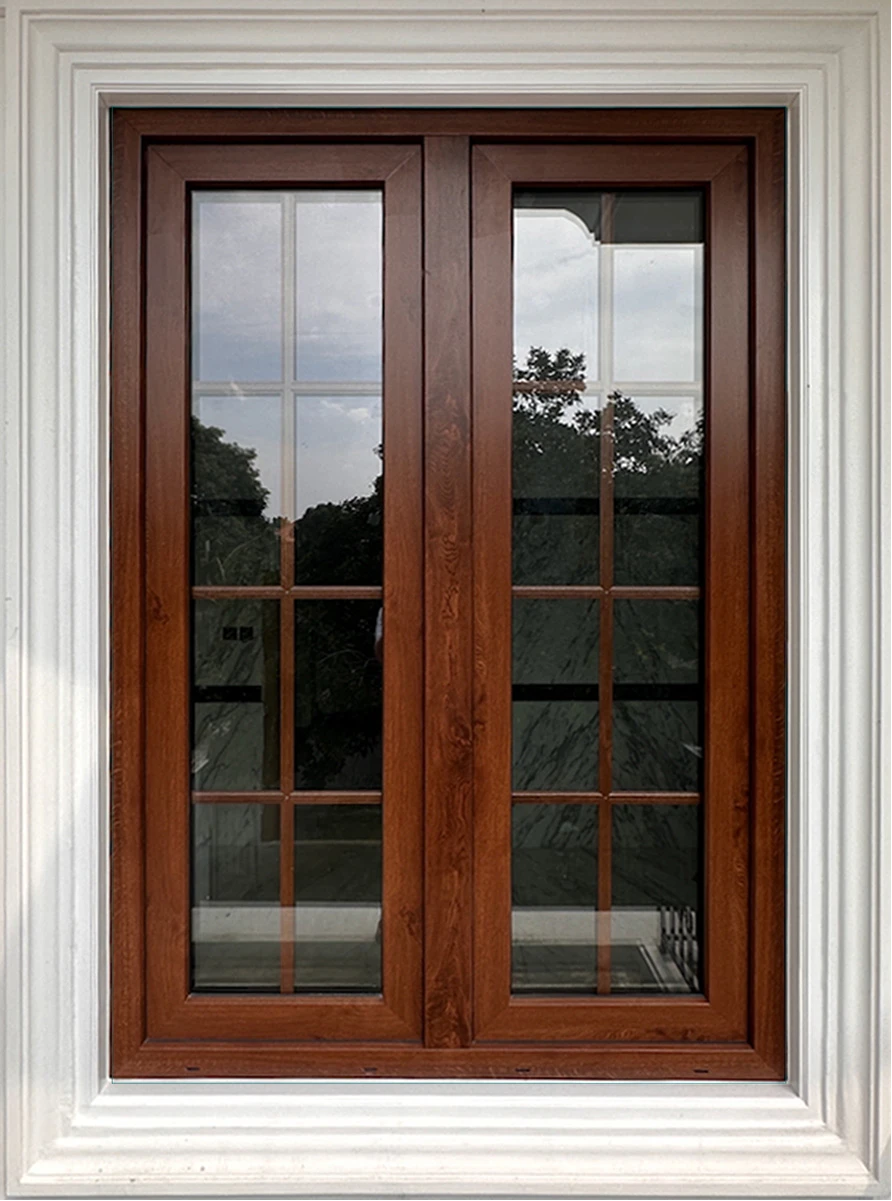 UPVC window with internal muntins (walnut decor)